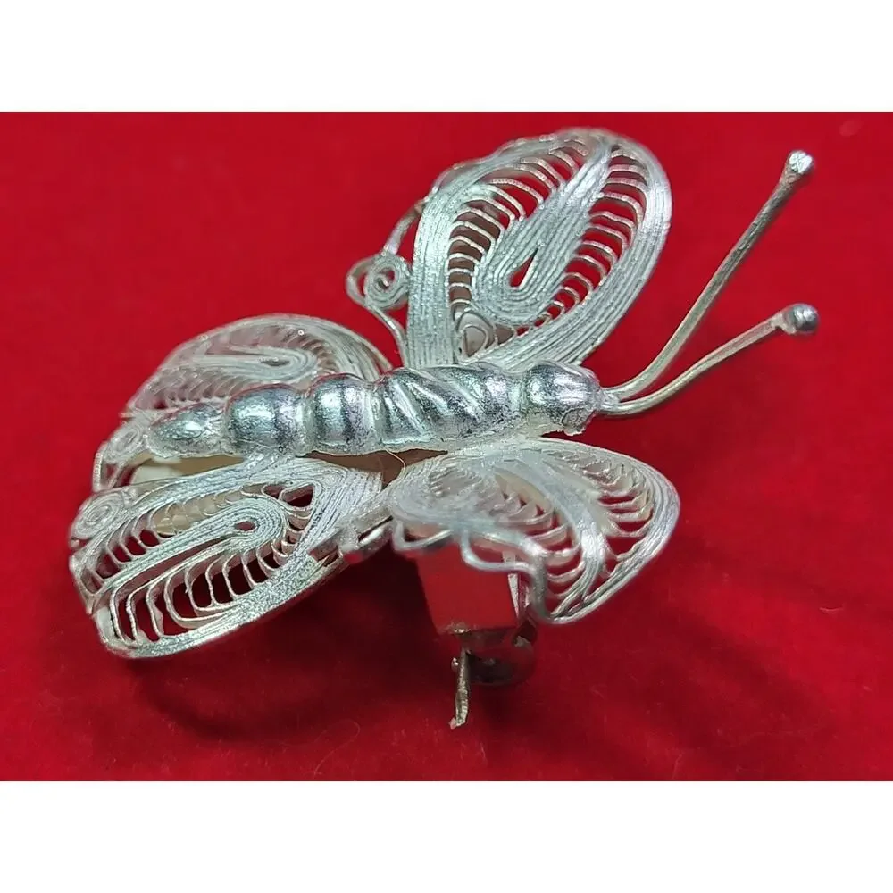 Vintage Sterling Silver 925 Filigree Butterfly Brooch Pin GC01